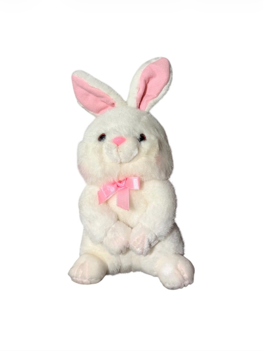 Vintage 10 inch White & Pink Plush Bunny Plush Toy